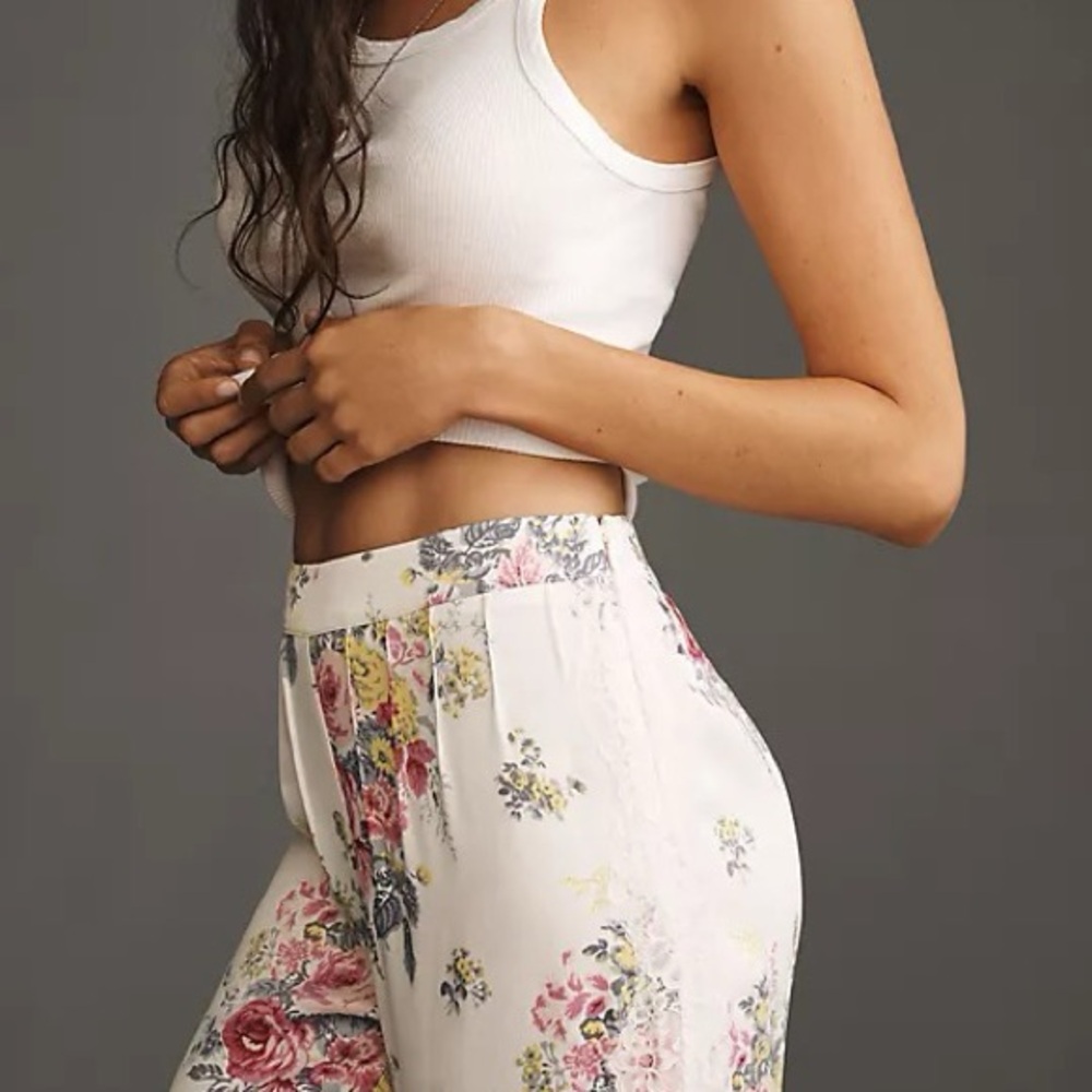 NWT By Anthropologie Floral Lace Silky Flare Pants Sz 8 - Picture 10 of 16